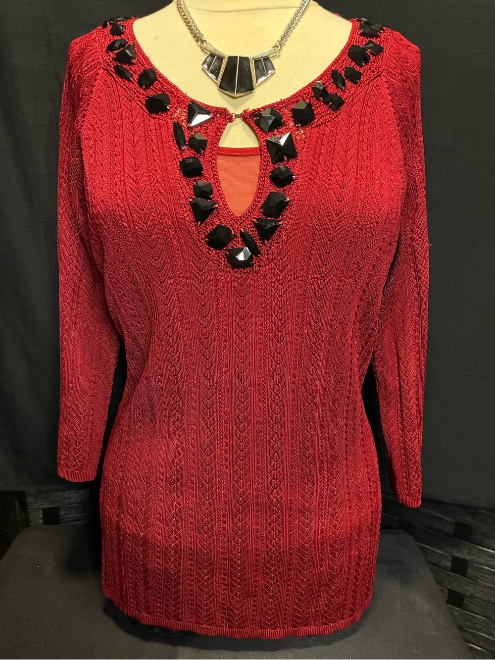 Emma James Red Ribbed Knit Top with Scoop Lining